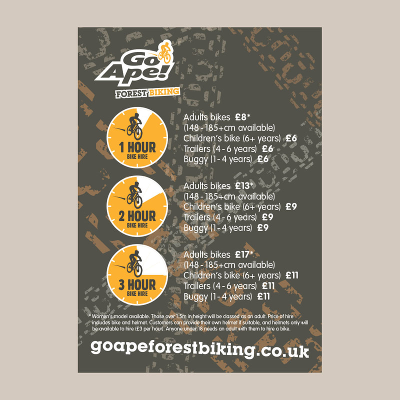 A1 information poster illustrating prices for Go Ape Forest Biking by Drydesign