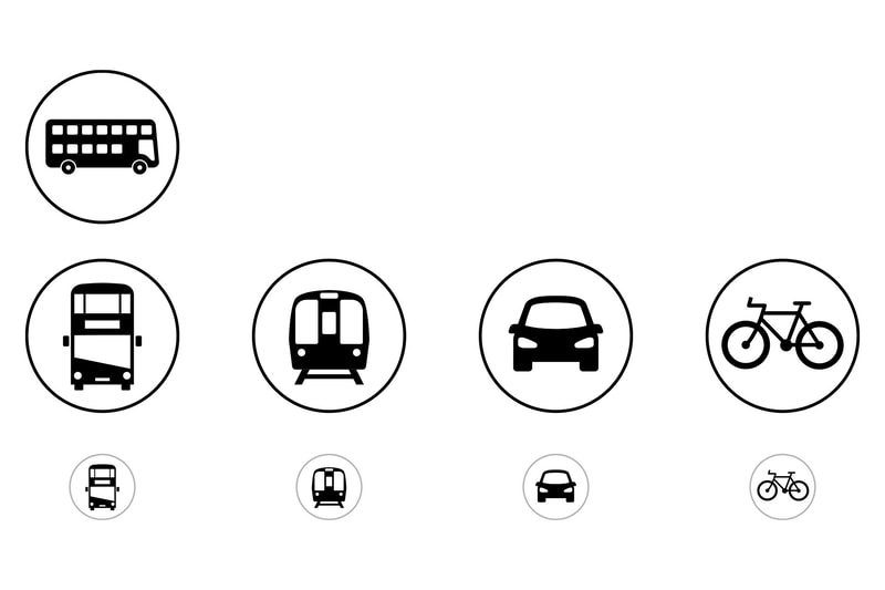 Transport pictograms for Location section of 75 Harley Street website by Drydesign