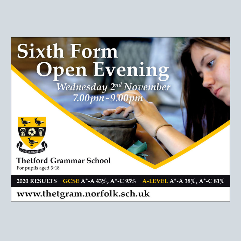 Facebook ad for Thetford Grammar School sixth form open evening by Drydesign
