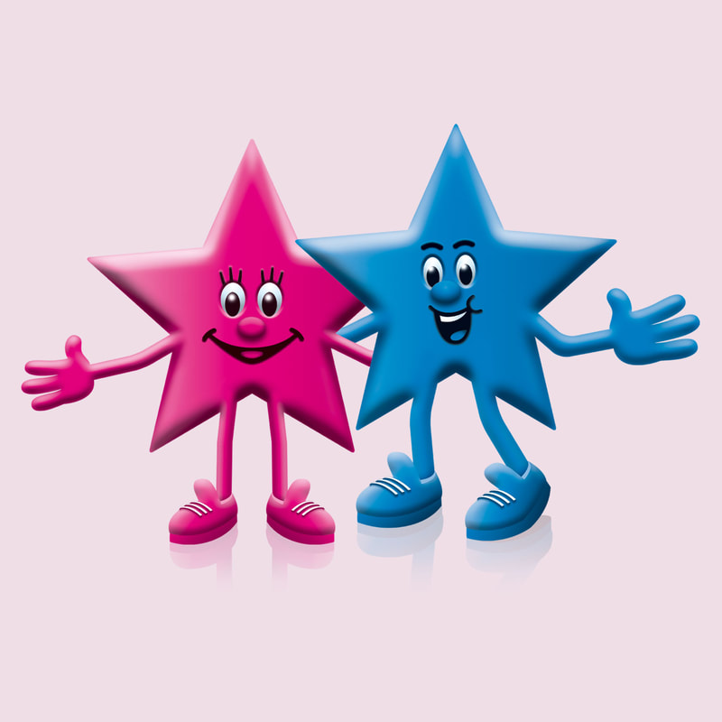 Star characters Cara & Bola for Carambola by Drydesign