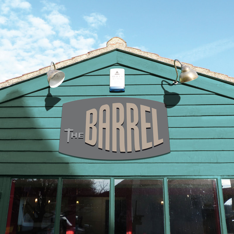 Exterior sign for the Banham Barrel pub and music venue in Norfolk by Drydesign